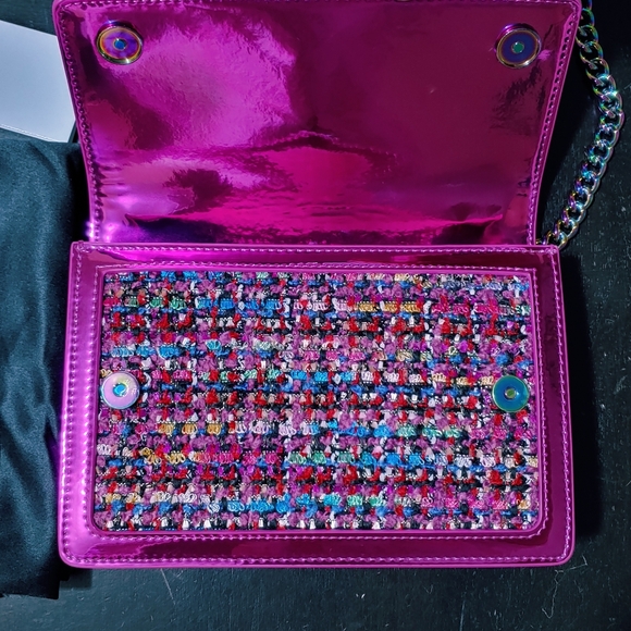 RARE HTF NWT Kurt Geiger Shoreditch Crossbody Bag Metallic Tweed Fuchsia Pink - Picture 14 of 16